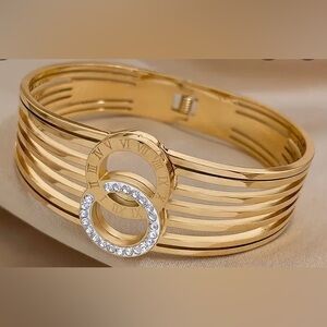 COPY - Stainless Steel Bangle With Rhinestone Roman Numerals